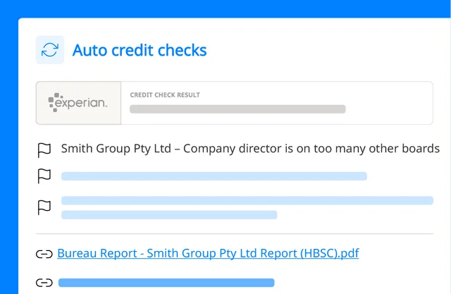 Automated credit check results in the Opypro onboarding module